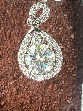 #123 18K White Gold Plated 1CTW Moisannite Teardrop Pendant.